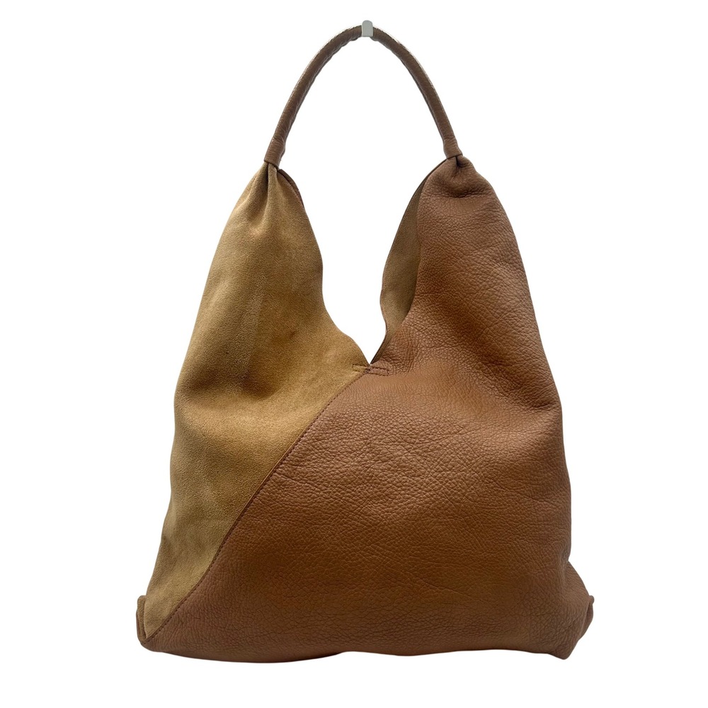Shiraleah Vegan Leather Faux Suede Hobo Bag Tan Cognac Colorblock Slouchy